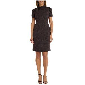 Maggy London Womens Brown Black High Neck Short Sleeve Sheath Dress Sz 16 New